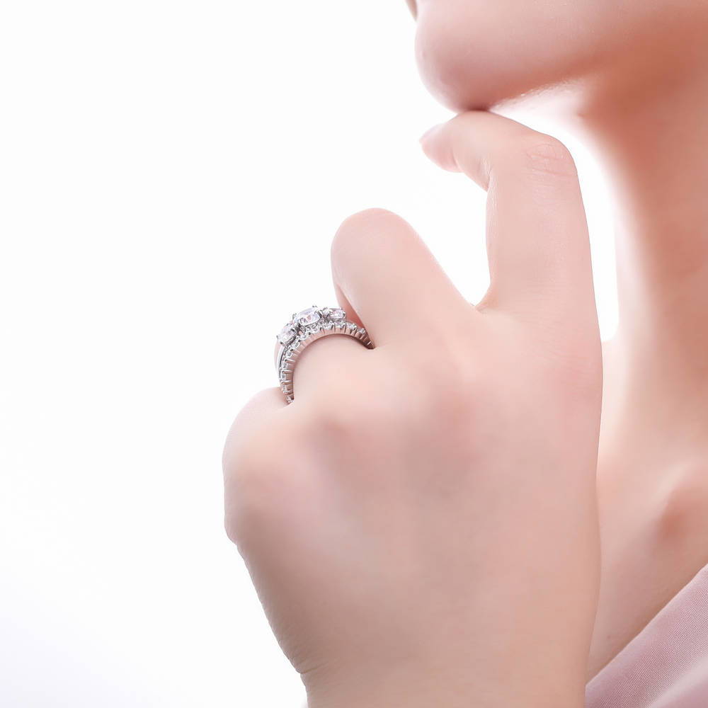 Model wearing Pave CZ Eternity Ring in Sterling Silver, 13 of 16