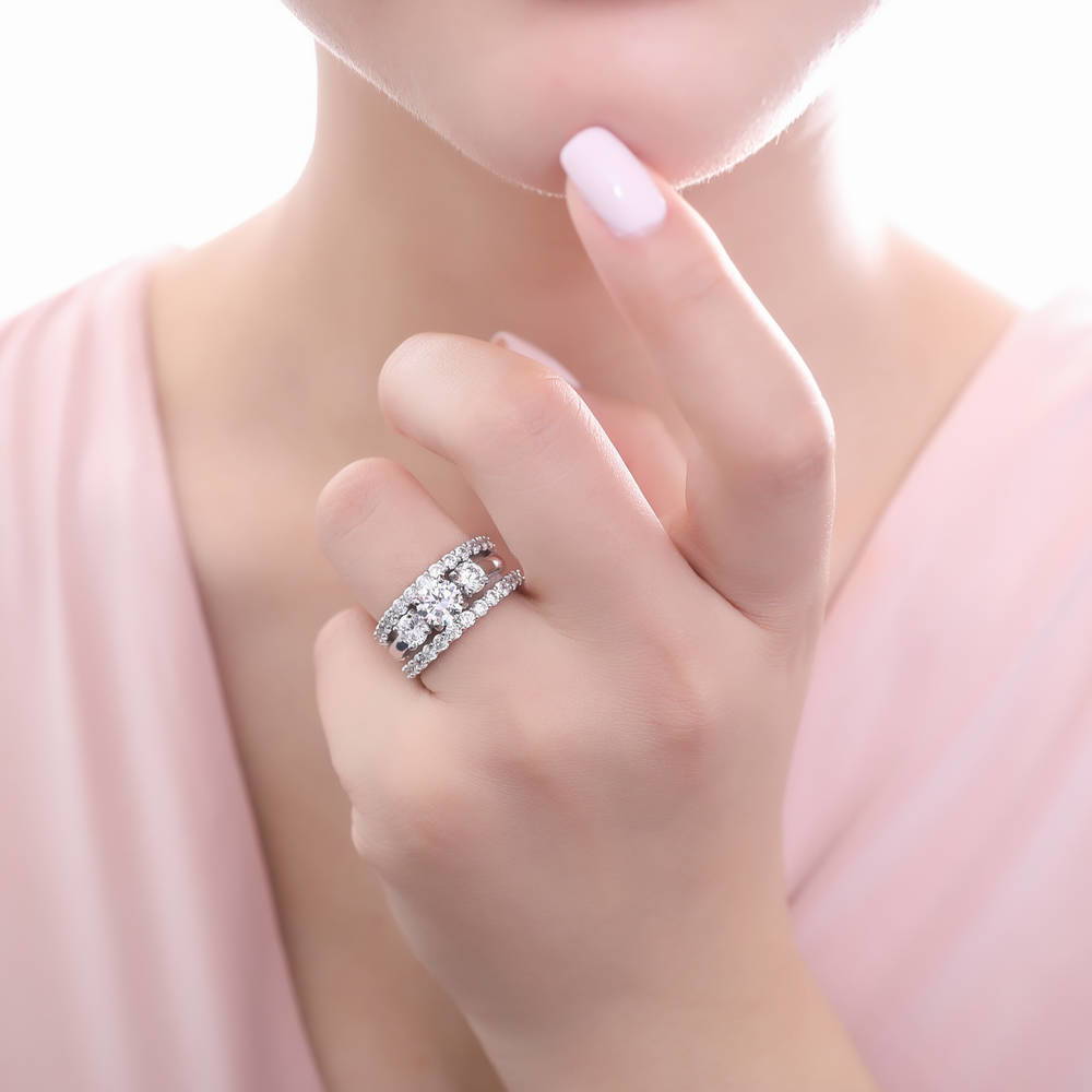 Model wearing Pave CZ Eternity Ring in Sterling Silver, 14 of 16