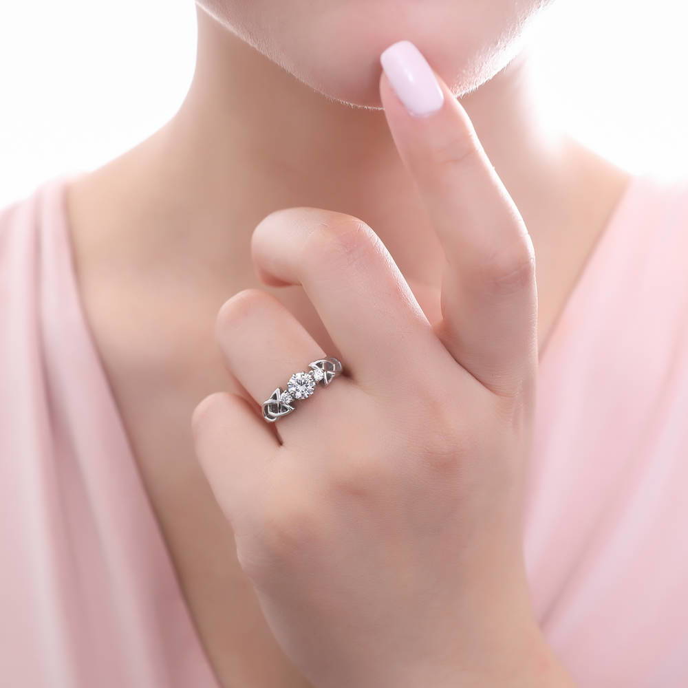 3-Stone Celtic Knot 0.8ct CZ Ring in Sterling Silver