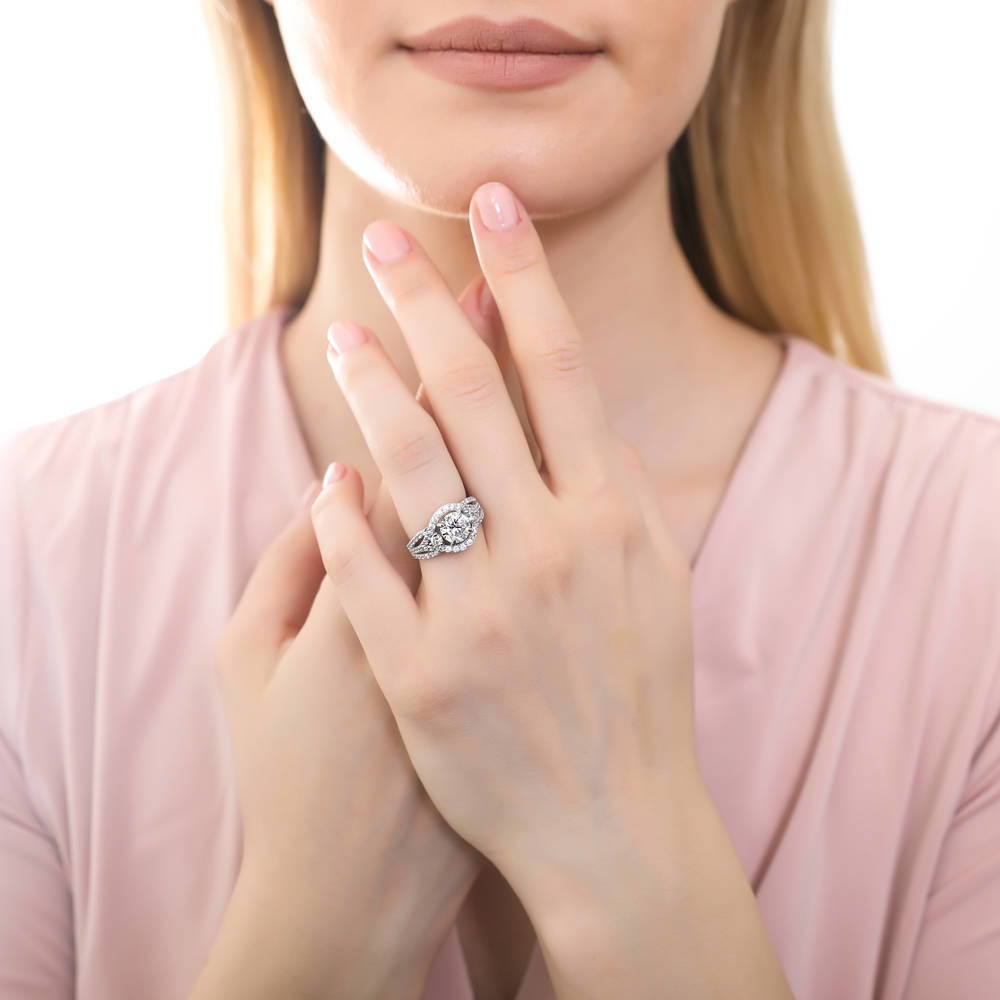 3-Stone Wishbone 1.25ct CZ Ring Set in Sterling Silver