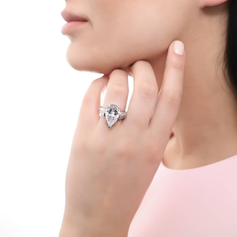 3-Stone 8ct Pear CZ Ring in Sterling Silver