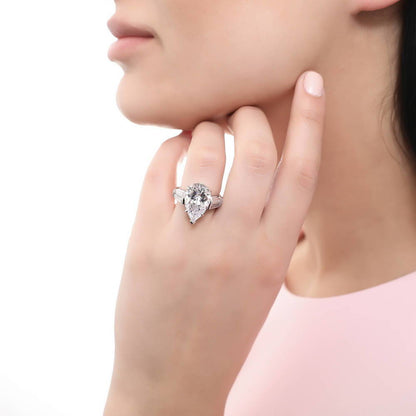 3-Stone 8ct Pear CZ Ring in Sterling Silver