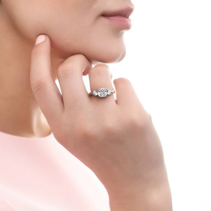 3-Stone Wishbone 7-Stone Cushion CZ Ring Set in Sterling Silver