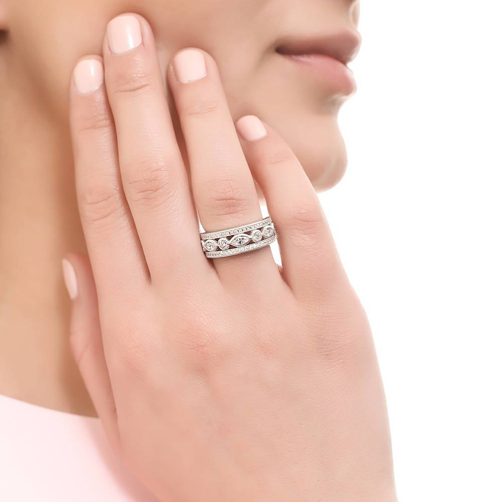Art Deco Bezel CZ Eternity Ring in Sterling Silver