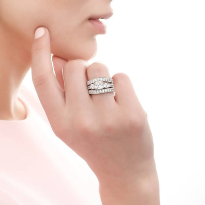 3-Stone 1.5ct Cushion CZ Ring Set in Sterling Silver