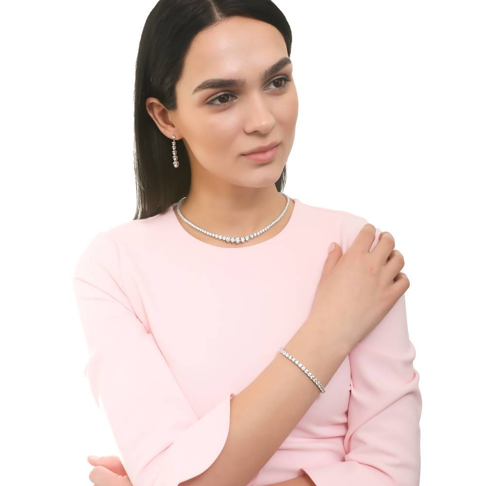 Graduated CZ Earrings in Sterling Silver