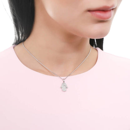Hamsa Hand CZ Necklace and Earrings in Sterling Silver