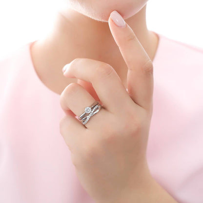 Solitaire Infinity Criss Cross CZ Ring Set in Sterling Silver