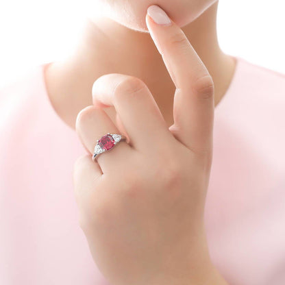 3-Stone Criss Cross 3ct Ruby-Red CZ Ring Set in Sterling Silver