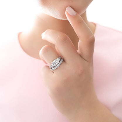 3-Stone 2ct Princess CZ Ring Set in Sterling Silver