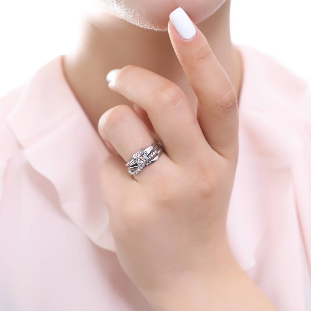 Criss Cross Infinity CZ Ring Set in Sterling Silver