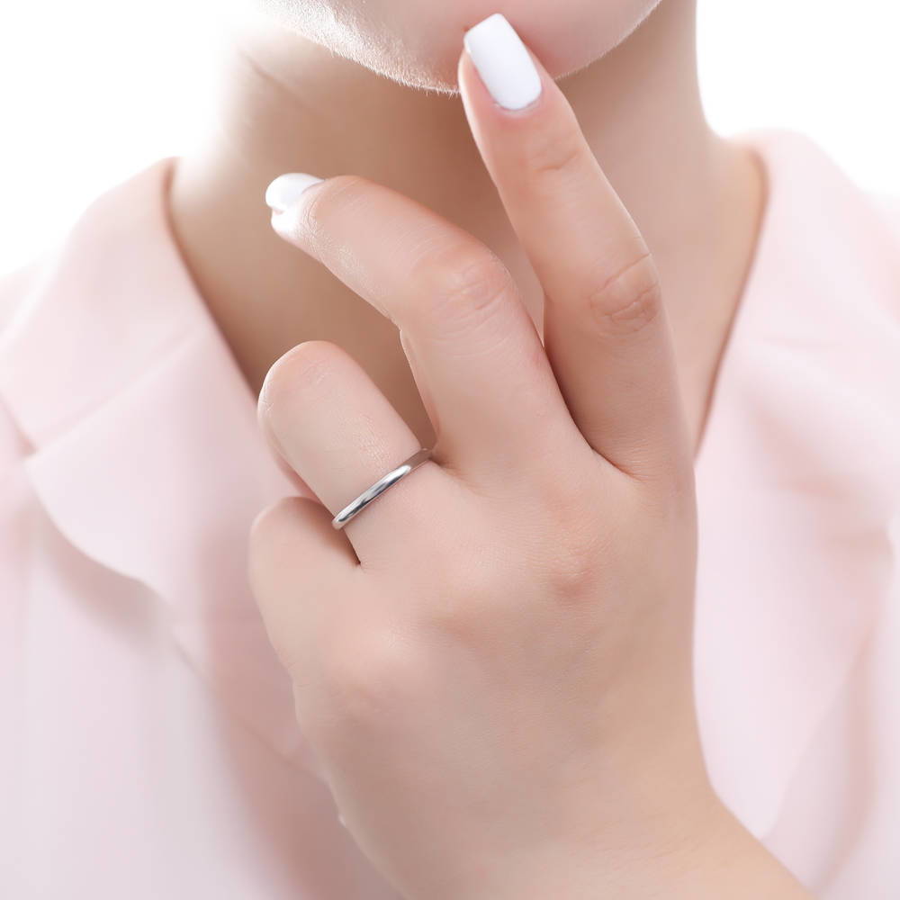 Model wearing 3-Stone Heart 0.7ct Heart CZ Ring Set in Sterling Silver, 9 of 9