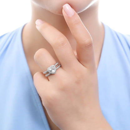 Halo Heart Heart CZ Insert Ring Set in Sterling Silver