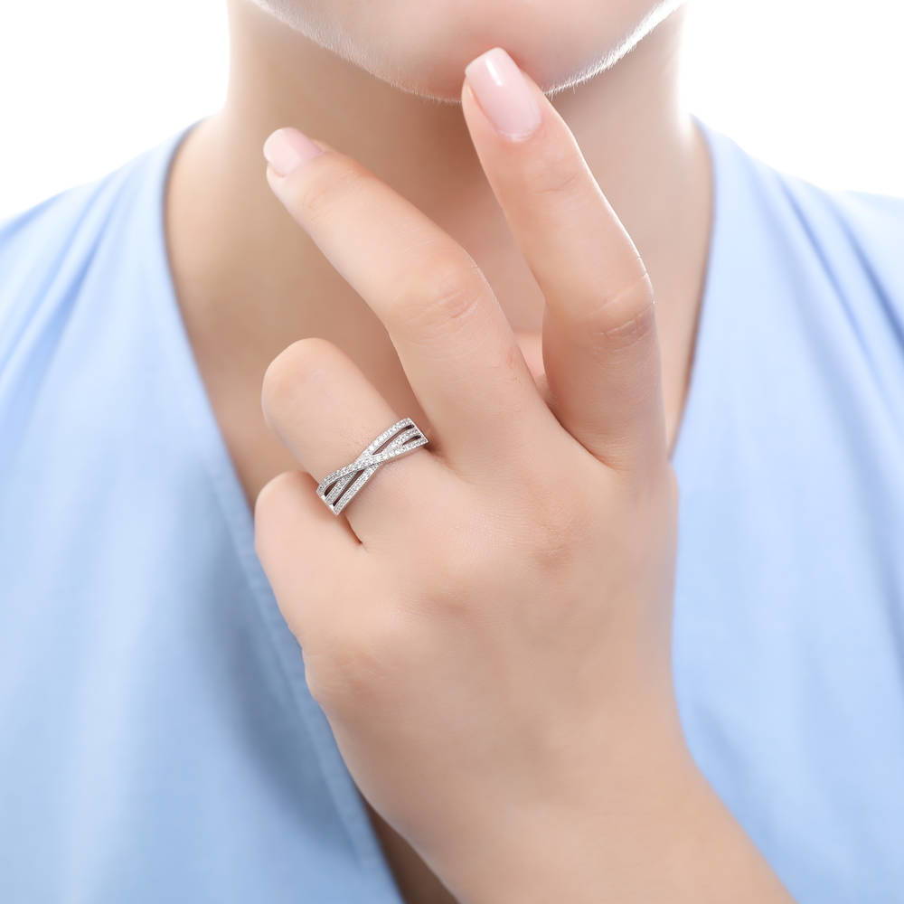 Model wearing Woven CZ Ring in Sterling Silver, 2 of 6
