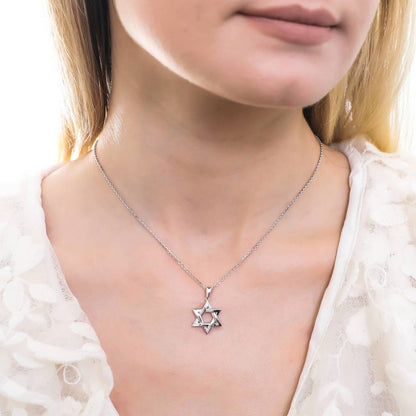 Star of David Necklace and Earrings in Sterling Silver