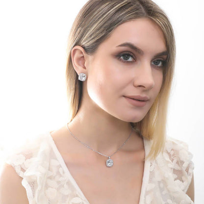 Halo Cushion CZ Necklace in Sterling Silver