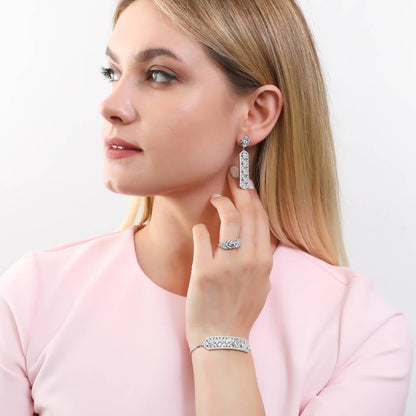 Bar Art Deco CZ Earrings in Sterling Silver