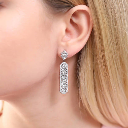 Bar Art Deco CZ Earrings in Sterling Silver