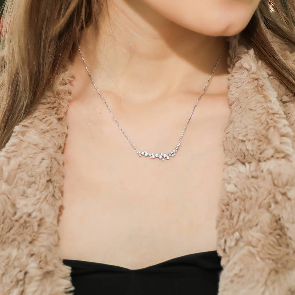 Cluster Bar CZ Necklace in Sterling Silver