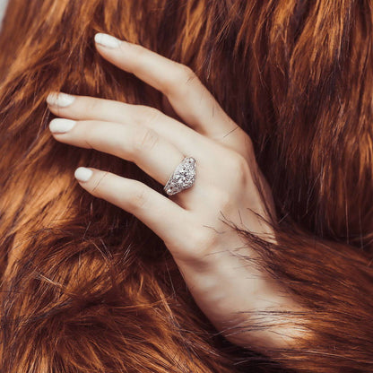 Halo Art Deco CZ Ring in Sterling Silver