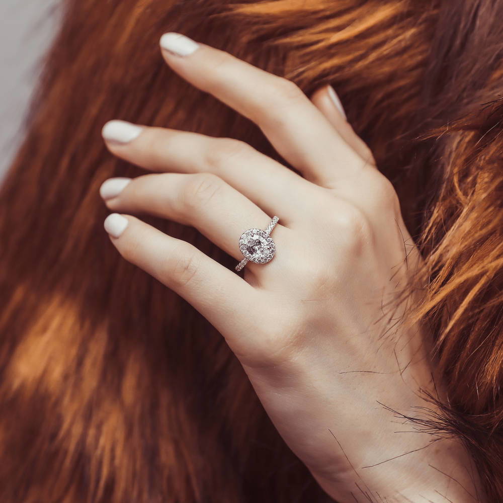 Halo Oval CZ Ring Set in Sterling Silver