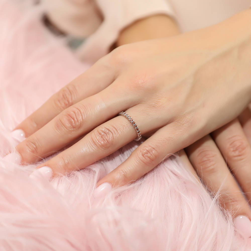Model wearing Caramel Pave CZ Eternity Ring in Sterling Silver, 2 of 5