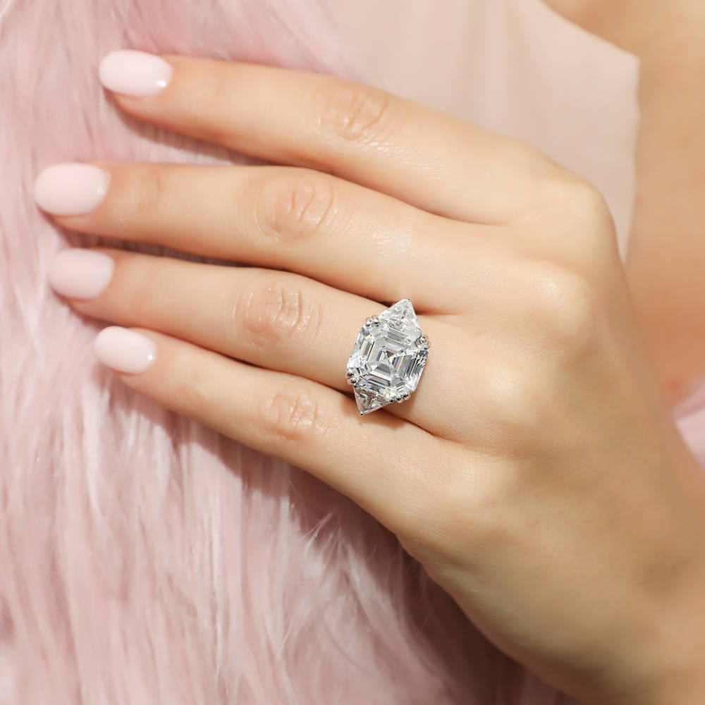 3-Stone 12.6ct Asscher CZ Ring in Sterling Silver