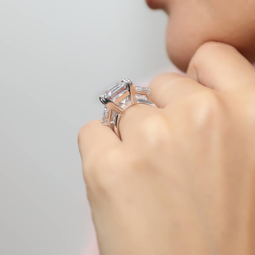 3-Stone 12.6ct Asscher CZ Ring in Sterling Silver