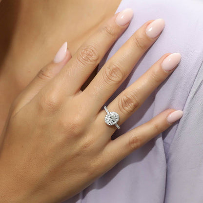 Halo Oval CZ Ring Set in Sterling Silver