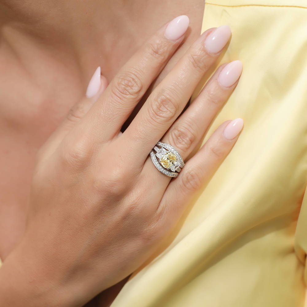 Model wearing Pave CZ Eternity Ring in Sterling Silver, 17 of 19