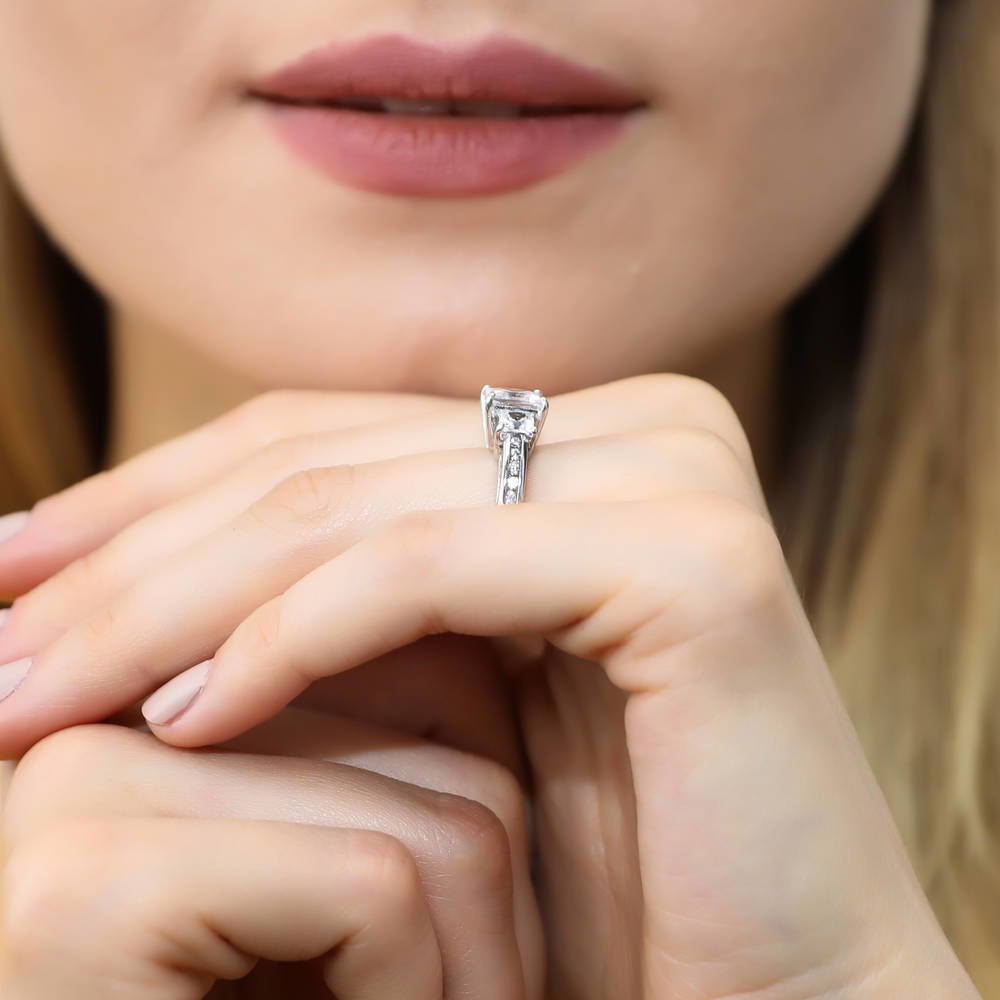 3-Stone 1.6ct Princess CZ Ring in Sterling Silver