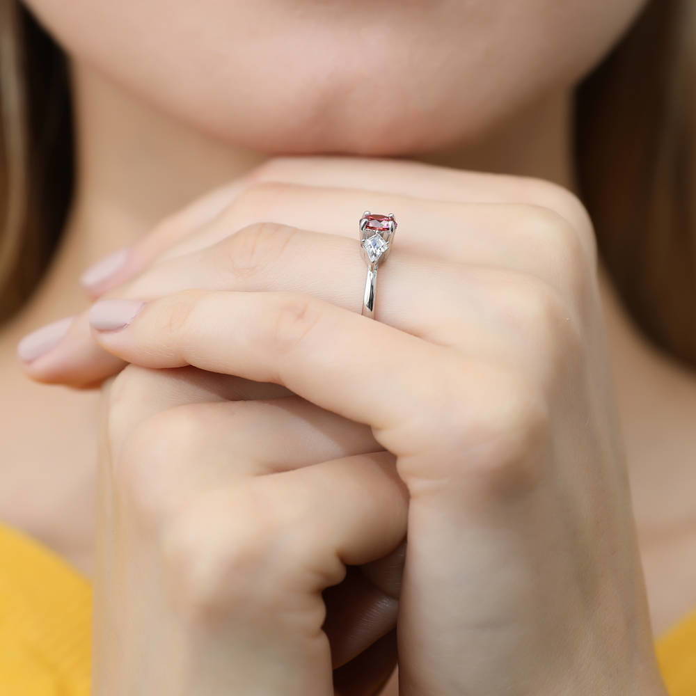 3-Stone 0.8ct Red CZ Ring in Sterling Silver
