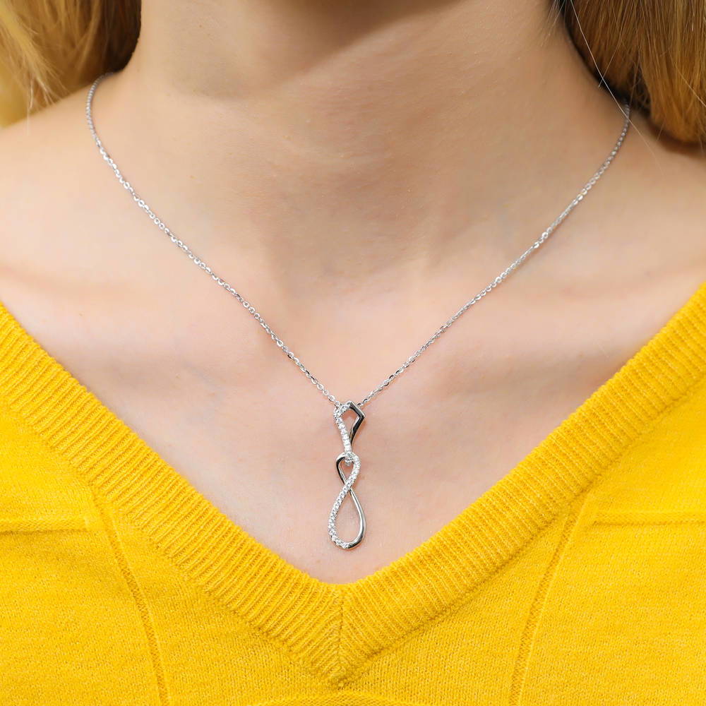 Model wearing Infinity CZ Pendant Necklace in Sterling Silver, 2 of 5