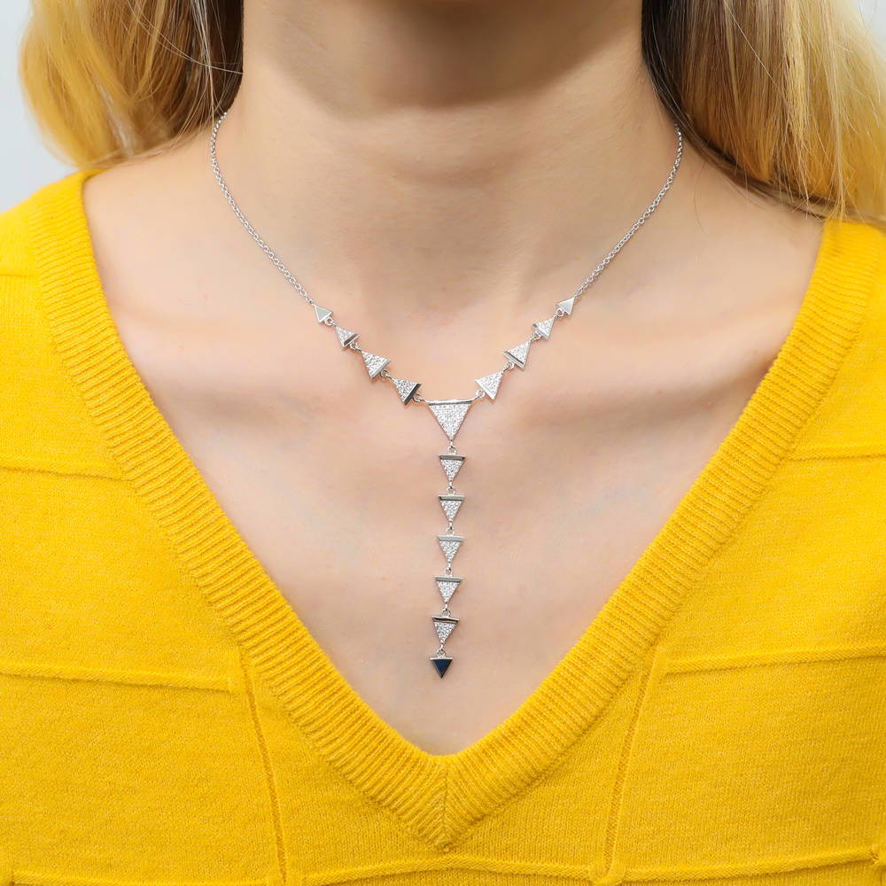Triangle CZ Lariat Necklace in Sterling Silver