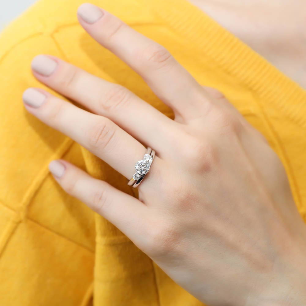 3-Stone 1.25ct Octagon Sun Cut CZ Ring Set in Sterling Silver