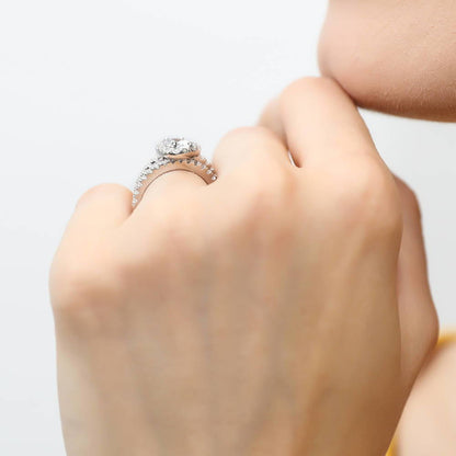 Halo Oval CZ Ring Set in Sterling Silver