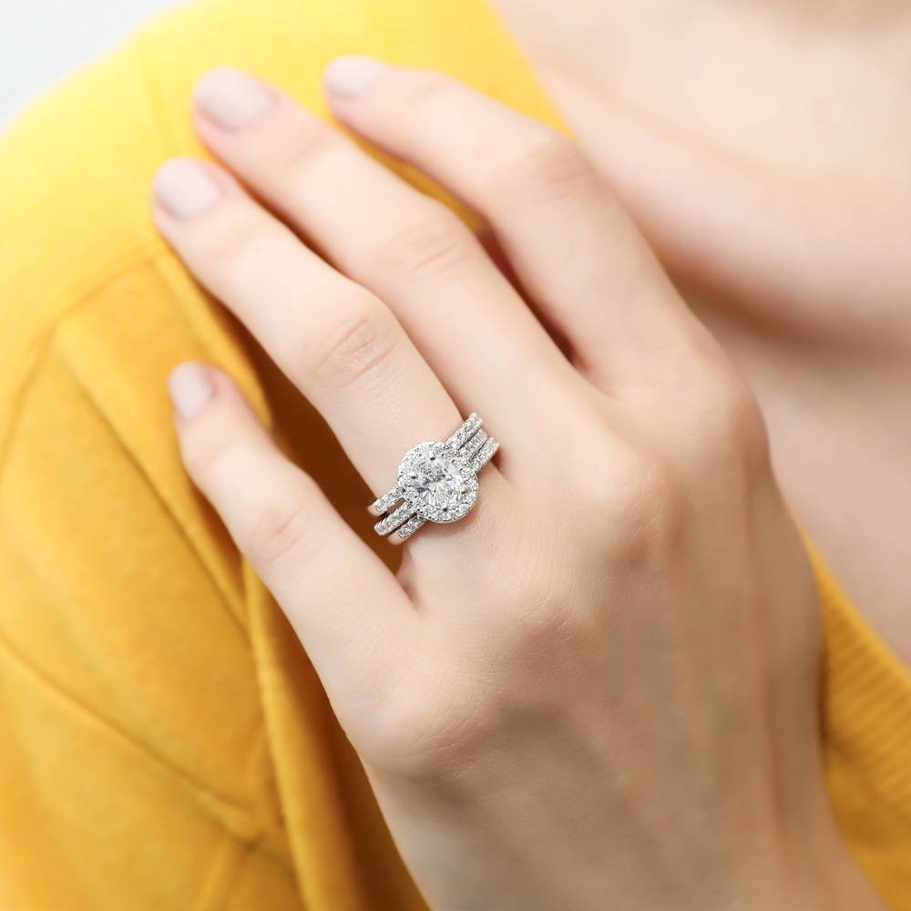 Halo Oval Cut CZ Ring in Sterling Silver