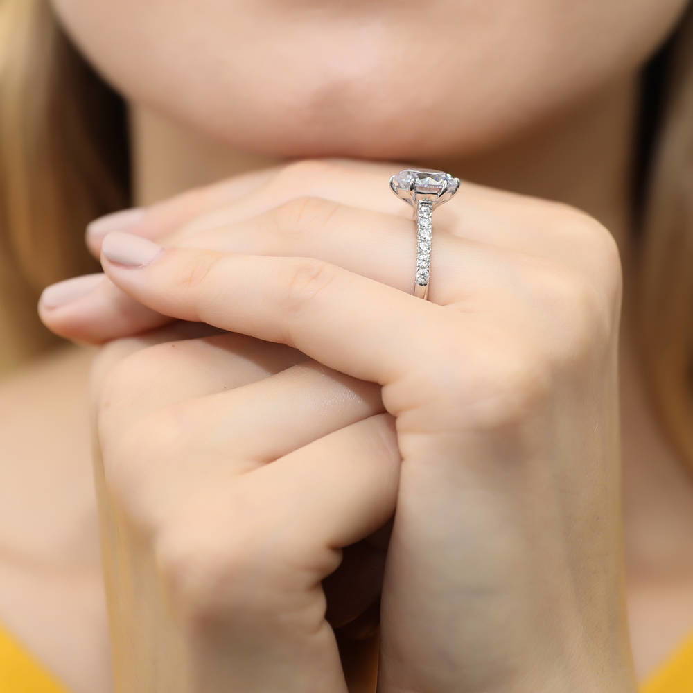 Model wearing 5-Stone Solitaire CZ Ring Set in Sterling Silver, 16 of 19