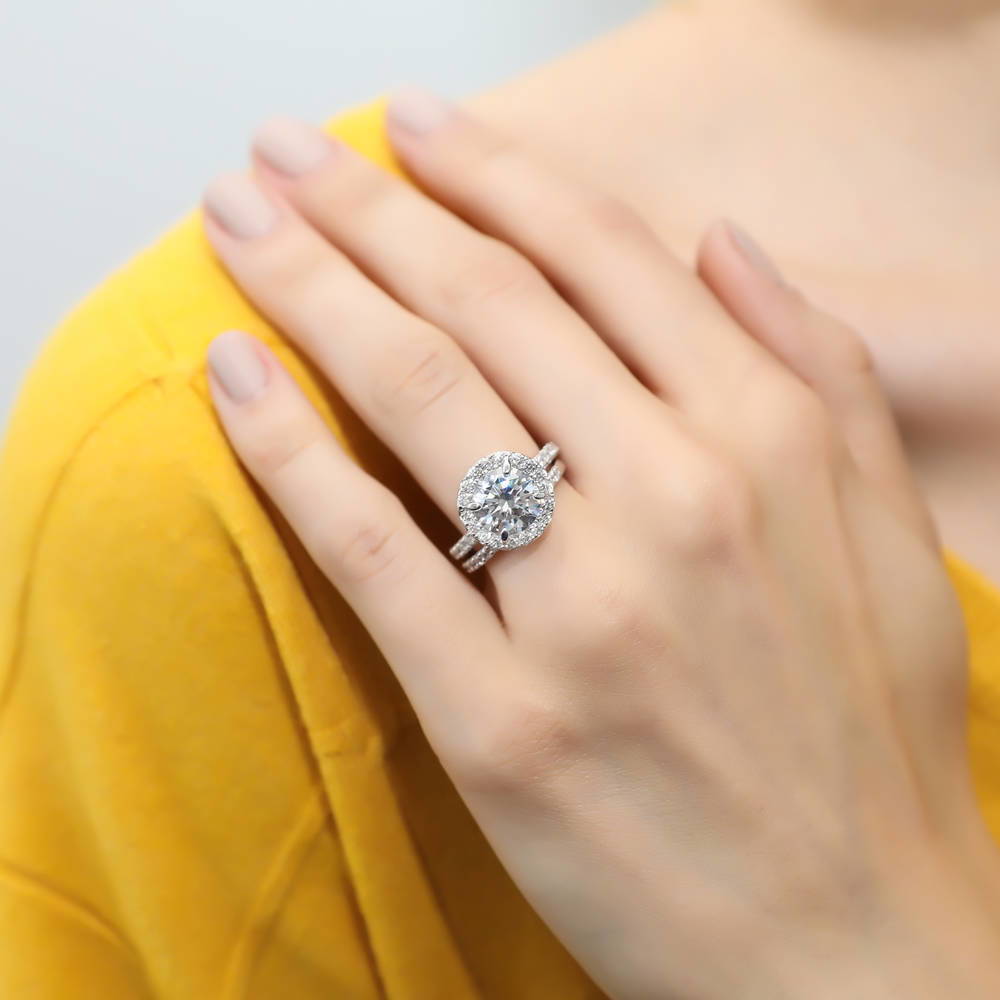 Model wearing Pave CZ Eternity Ring in Sterling Silver, 16 of 19