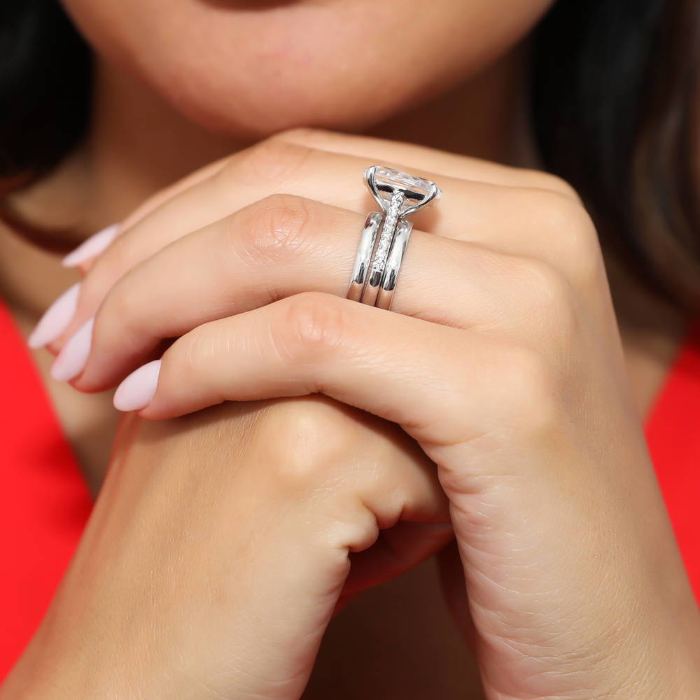 Model wearing Solitaire 5.5ct Oval CZ Ring Set in Sterling Silver, 2 of 12