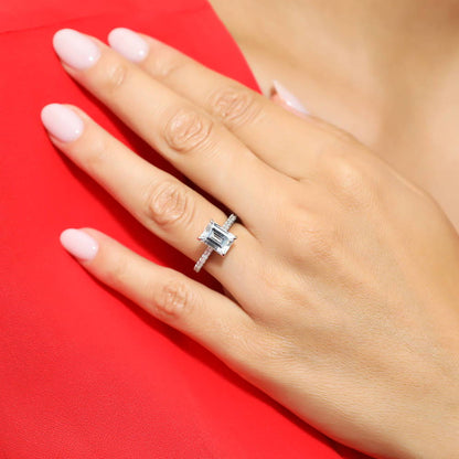 Solitaire 2.6ct Emerald Cut CZ Ring Set in Sterling Silver