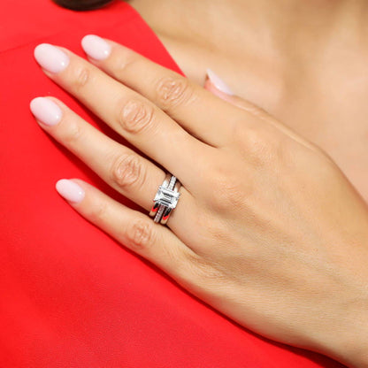 Solitaire 2.6ct Emerald Cut CZ Ring Set in Sterling Silver