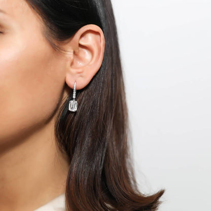 Model Wearing Solitaire Dangle Earrings Style E1435-01