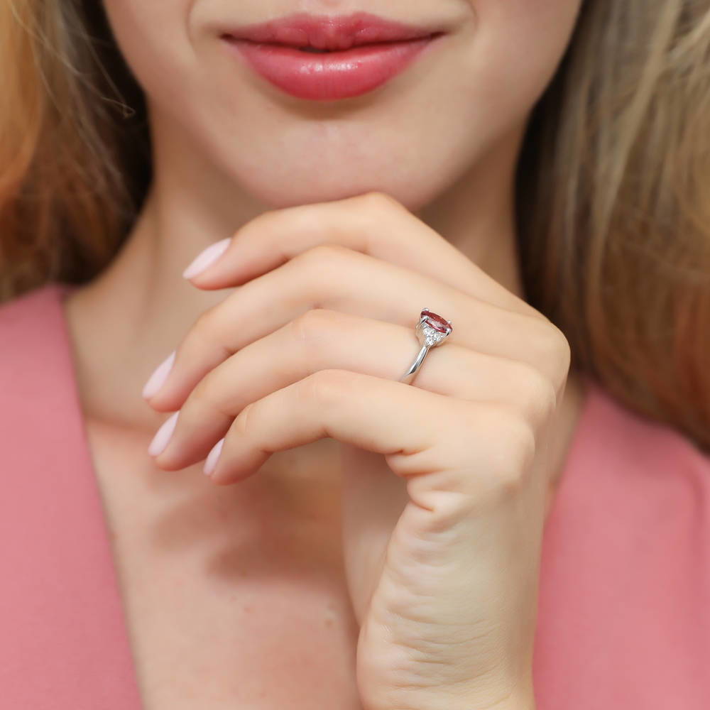 Solitaire 1.2ct Red Oval CZ Ring in Sterling Silver