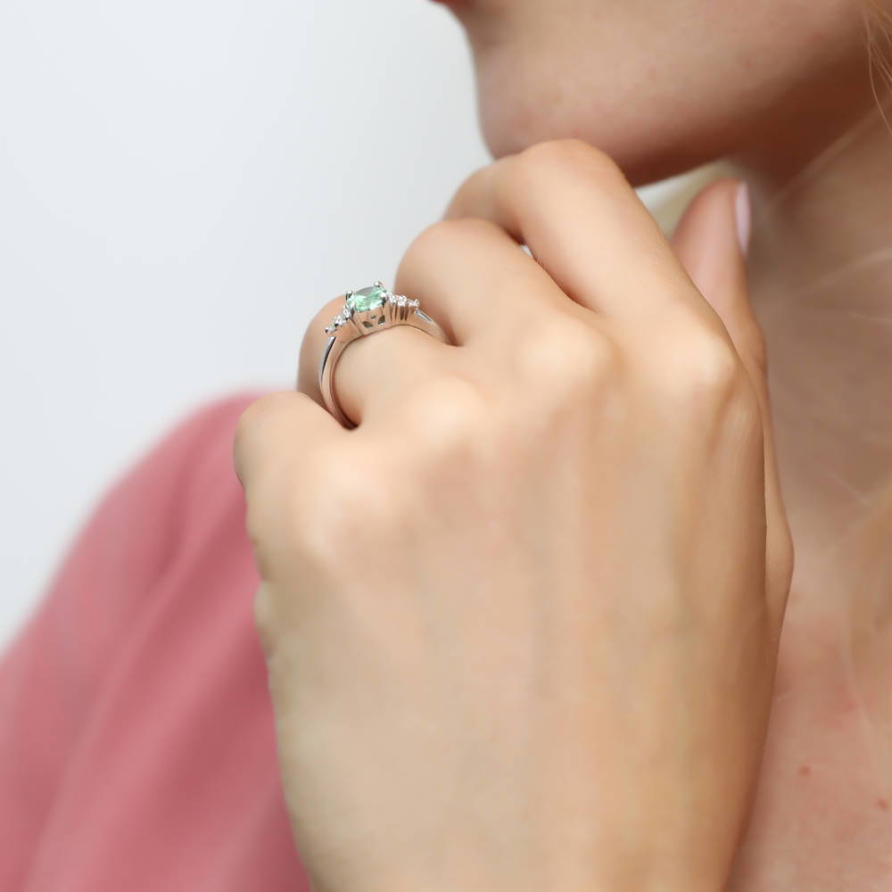 Solitaire 1.2ct Green Oval CZ Ring in Sterling Silver