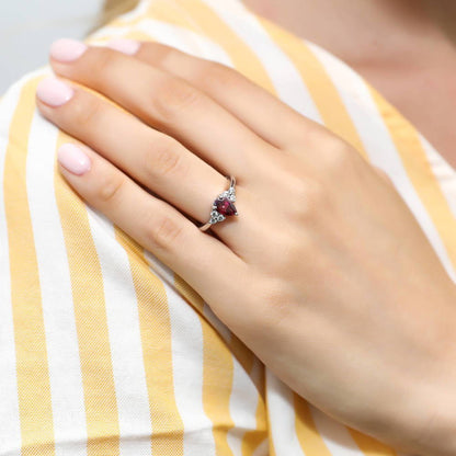 Solitaire 0.8ct Red Pear CZ Ring in Sterling Silver