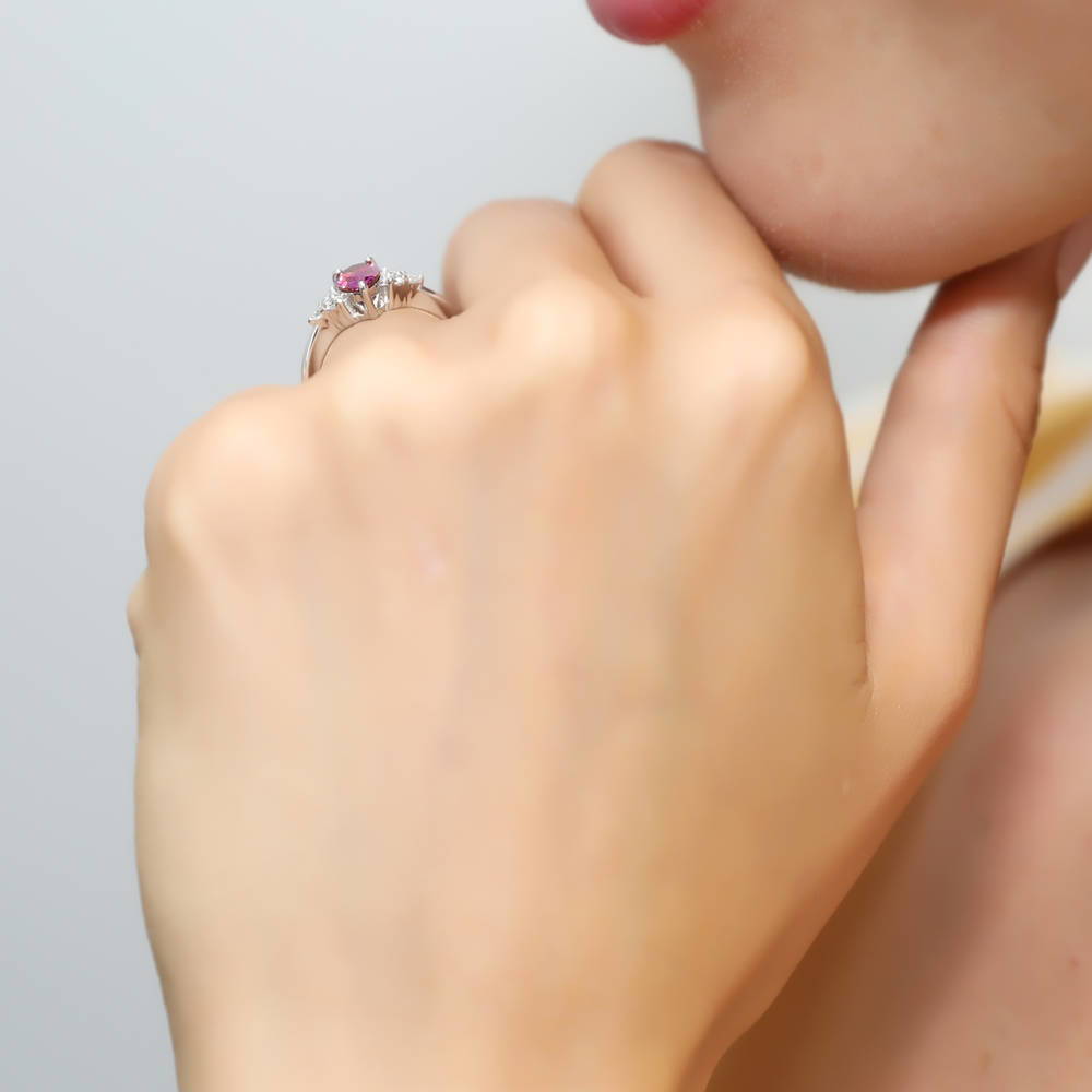 Solitaire 0.8ct Red Pear CZ Ring in Sterling Silver