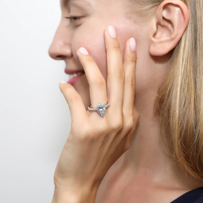 Halo Pear CZ Ring Set in Sterling Silver