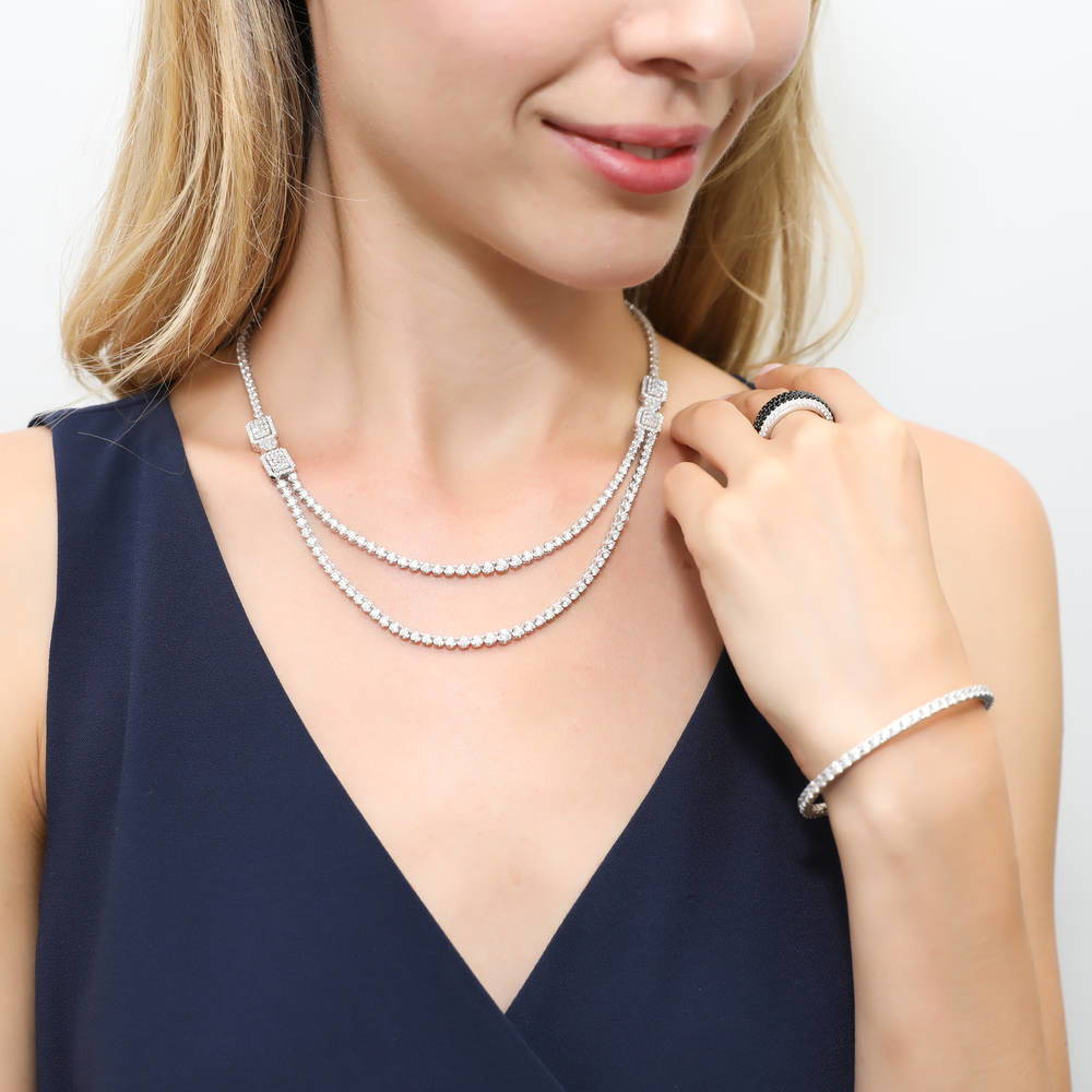Art Deco CZ Tennis Necklace in Sterling Silver