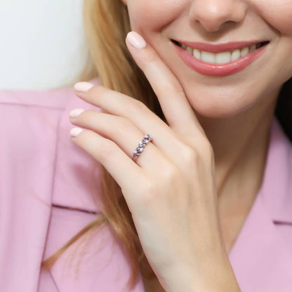 Flower Cluster Purple CZ Band in Sterling Silver